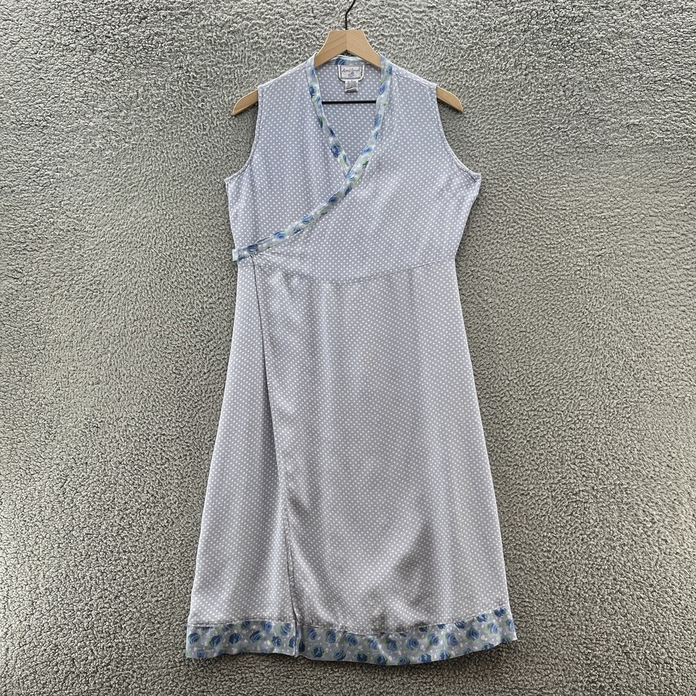 April Cornell Dress Womens Medium Periwinkle Polka Dot Sleeveless Midi Wrap‎